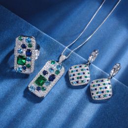 Colliers coréens mode double couleur verte en carbone haut en diamant boucles d'oreilles pendentif collier ajusté anneau fin bijoux pour les femmes plaid