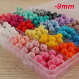 Kettingen kovict 300/500/1000 pcs siliconen kralen 9 mm ronde siliconen spacer kralen voor sieraden maken doe -het -zelf fopspeen kettingaccessoires