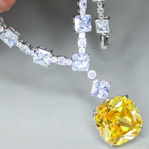 Colliers Kqdance 20mm grand carré bleu rose jaune vert pierre laboratoire émeraude saphir diamant Tennis chaîne colliers femmes bijoux