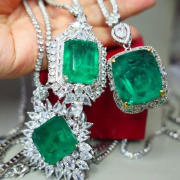 Colliers KQDANCE Lab grand carré émeraude gemme diamant Paraiba Tourmaline vert pendentifs pour colliers de chaîne de Tennis avec de gros bijoux en pierre