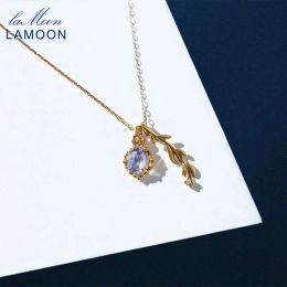 Colliers Lamoon Natural Labradorite Collier pour femmes Cordiérite Gemstone Pendant Sterling Sier Fine Jewelry Vintage Bijou