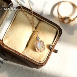 Kettingen Lamoon Vintage Opal ketting voor vrouw Synthese Opal hanger 925 Sterling Silver K Gold Golde Oct Birthstone Gift Ni172