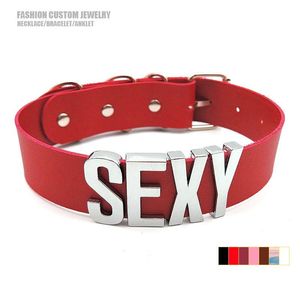 Kettingen Grote Letter Sexy Sissy Aangepaste Naam Kettingen Voor Vrouwen Mannen Gepersonaliseerde Rode Pu Lederen Choker Kraag Club Party Cosplay sieraden