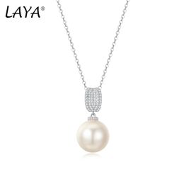 Kettingen LAYA hanger ketting voor vrouwen minimalistische schelp parel accessoire glanzende zirkoon feest bruiloft 925 sterling zilveren fijne sieraden