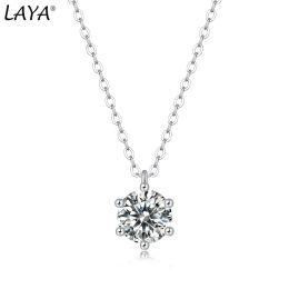 Kettingen laya s925 sterling zilver 1ct moissaniet eenvoudige sixclaw sleutelbeen ketting hang ketting voor vrouwen bruid bruiloft elegante sieraden