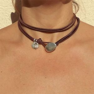 Kettingen lederen choker ketting, wikkel lederen choker ketting voor vrouwen, boho kettingen, boho sieraden, bohemian sieraden, kettingcadeaus