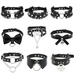 Collares Collar punk de cuero Punk Mujeres Hombres Riverios Cabecillo de collar grueso Joya gótica Accesorios de Emo Gothic Gothic