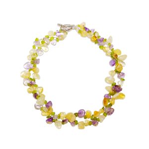 Colliers Lii Ji pierre naturelle véritable lavande améthyste Citrine péridot fermoir à bascule 2 rangées collier 47 cm bijoux faits à la main pour les femmes cadeau