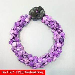 Colliers LiiJi Unique grande déclaration collier ras du cou violet Jaspers Charoite pièce perles 5 rangées collier gros Jades fermoir à bascule 50 cm/20''