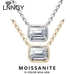 Colliers Lnngy 925 Chaînes en argent sterling Emerald Cut Moissanite Diamond Pendant Collier pour femmes Cadena Plata 925 Certificada d'origine