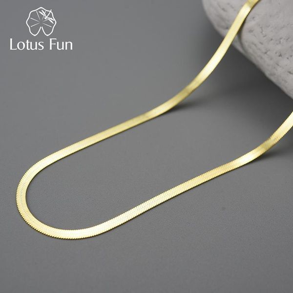 Collares Lotus Fun cadena de collar de espiga de serpiente plana Simple de oro de 18 quilates para mujer regalo Plata de Ley 925 auténtica joyería fina de alta calidad