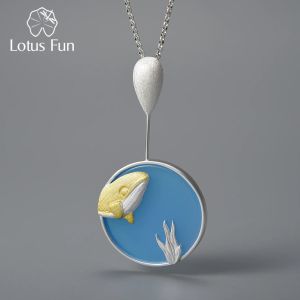 Colliers Lotus Fun Agate Exclusive pierre sous-marine des pendentifs et colliers de baleines du monde pour femmes 925 Sterling Silver Chain Fine bijoux