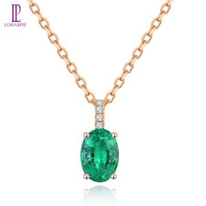 Kettingen LP Solid 18K Rose Gold Pendant 0,82 karaat Natuurlijke Emerald 0,028 karaat Diamant ketting klassieke stijl met zilveren ketting