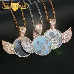 Colliers Photo de luxe sur mesure avec pendentifs ailes d'ange en cristal colliers 3 couleurs or cubique Zircon bijoux Hip Hop pour hommes avec boîte