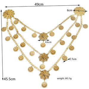 Collares Joyería de disfraz étnica de lujo Moneda chapada en oro Cadena de joyería de hombro Conjuntos de collar de monedas turcas para mujeres Joyería de fiesta