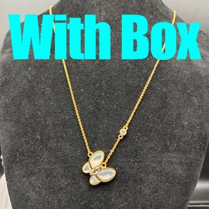 kettingen Luxe sieraden voor vrouwen vlinderketting designer gouden damesketting Rode diamanten Rode Bule Witte Schelp roestvrij staal platina Feestcadeaus voor dames