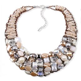 Colliers De luxe nouvelle déclaration collier cristal et perles synthétiques tricoté collier ras du cou pour les femmes mode perlé bavoir collier bijoux