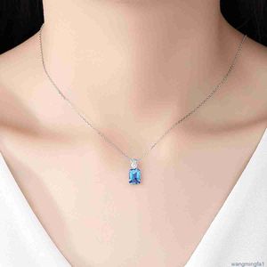 Colliers Carré de luxe saphir synthétique S925 argent pendentif marque Micro ensemble Zircon gouttes d'eau collier de pierres précieuses Sexy femme collier chaîne bijoux haut de gamme