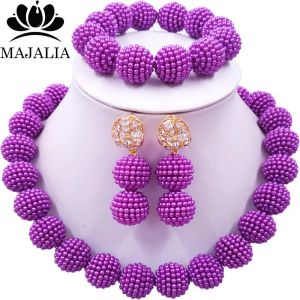 Kettingen Majalia Classic Nigeriaanse bruiloft Afrikaanse sieradenset Purple Crystal ketting Bruid sieraden sets 1zz0013