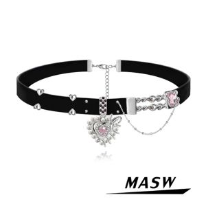 Colliers Masw Design original Cool Black Pu Choker Collier 2023 Tren New Jewelry for Women Heart Collier Femme For Girl Farty Gift