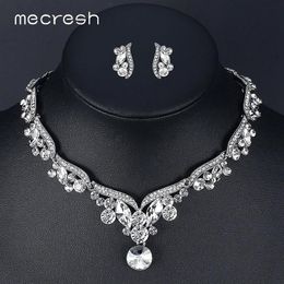 Kettingen Mecresh Kristallen Bruiloft Sieraden Sets voor Vrouwen Kleur Blad Strass Ketting Sets Bruids Verlovingssieraden Gift Tl201