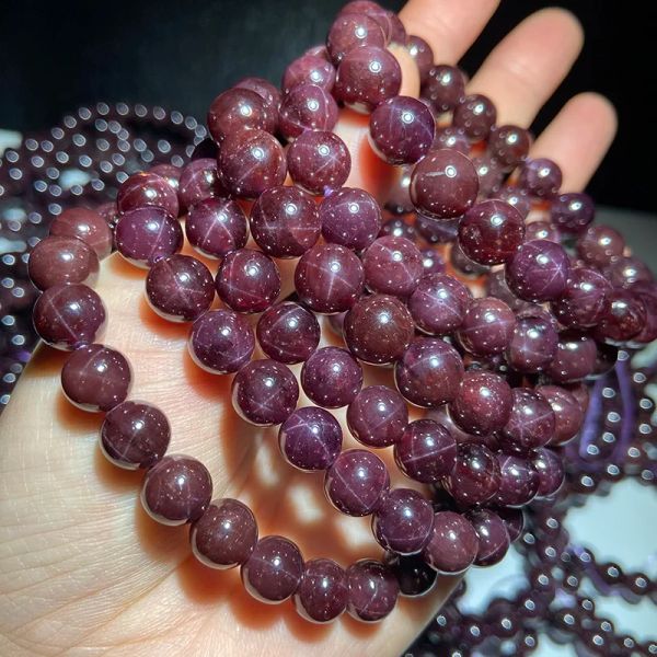 Collares Meihan Natural Brasil Starflash Garnet Smooth Round Beads para hacer joyas Collar de bricolaje