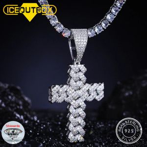 Colliers Men Femmes Hip Hop Cross Pendante Collier avec D VVS MISSANIT ICED OUT BLING 925 Colliers en argent sterling Gift Hip Hop Bijoux