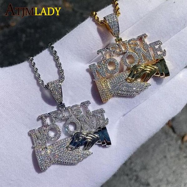 Collares Hombres Mujeres Hip Hop Trust No One Collar con colgante de letra Iced Out Hip Hop Chapado en oro Cadena de cuerda Collares Joyería de moda