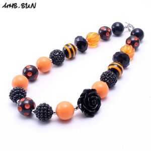 Colliers MHS.SUN 2 pièces/lot Orange/noir Halloween enfants gros Bubblegum collier fille enfants collier de perles bijoux Festival cadeaux