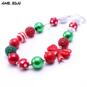 Colliers MHS.Sun Christmas Chunky Perles Collier avec bowknot pour enfant / enfants / filles Bubblegum Collier Festival Bijoux Gift 2PCS