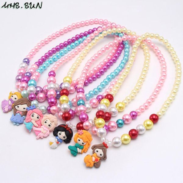 Colliers MHS.SUN filles dessin animé princesse pendentif collier élastique perles collier pour enfants enfants à la main bijoux à bricoler soi-même 7 pcs/lot