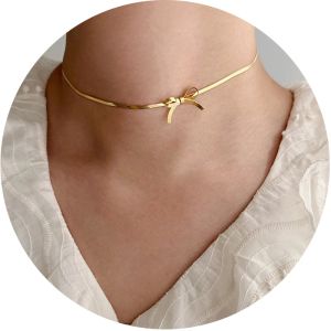Colliers Collier de tour de cou à nœud minimaliste pour femmes 18 km plaqués en acier inoxydable minuscules colliers de chaîne de serpent