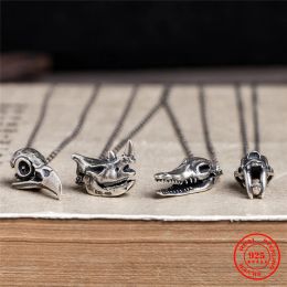 Colliers Mkendn S925 STERLING CRIEAL RETRO RETRO OXIDIE EAGE CROCODILE COMEETAH RHINO SKULL PENDANT Collier de désert