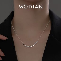 Colliers Modian 925 argent Sterling bloc coulissant collier étincelant chaîne de base lien simple bijoux fins pour les femmes cadeau de la saint-valentin