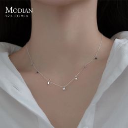 Colliers Modian 925 Sterling Silver Star and Moon Chain Sparkling Starry Link Chain Pendants Colliers pour les femmes Empêche les bijoux allergiques
