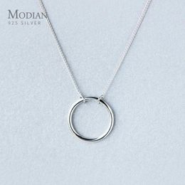 Kettingen Modian Klassiek Sterling Zilver 925 Minimalisme Ronde Cirkel Hanger Ketting voor Vrouwen Verstelbare Ketting Fijne Sieraden Cadeau