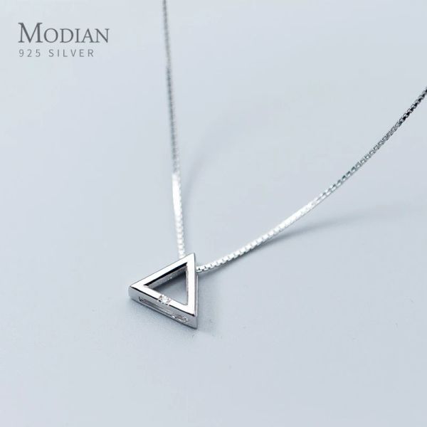 Colliers Modian Fashion Simple Design Geometric Triangle 925 STERLING Silver Mini Pendant Collier pour femmes Bijoux fins japonais