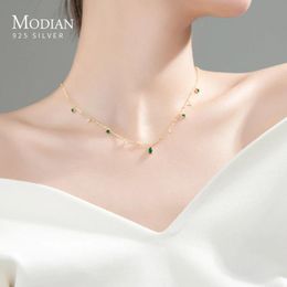 Kettingen MODIAN Goudkleurige Mode Ketting Echt 925 Sterling Zilver Geometrische Zirkonia Luxe Ketting Choker voor Vrouwen Fijne Sieraden Cadeau