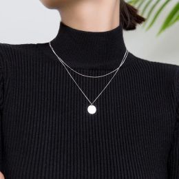 Collares Modian Minimalista Sequín Little Ball Coldace para mujeres Regalo Silver Sterling 925 Collar de doble cadena Joyería fina