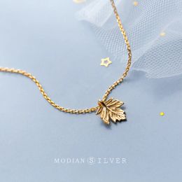 Colliers Modian Silver Gold Couleur simple minuscule érable Colliers pendentifs Match de luxe 925 Bijoux de mode en argent sterling pour femmes