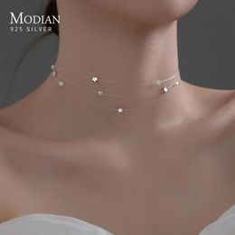 Collares Modian Sparkling Cubic Zirkonia Collar Collar Sterling Sier Stars Collares de moda para mujeres Regalos de joyería fina