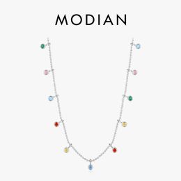 Colliers Modian Sterling Sier Rainbow Colorful Zirconia Pendant Collier Fashion Party Link Chain Chain For Women Fine Jewelry