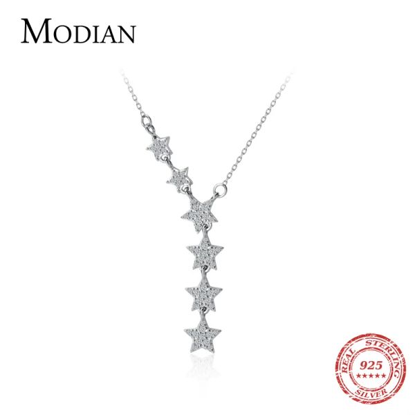 Colliers MODIAN scintillant pentagramme YShape pendentif collier pour femmes 925 en argent Sterling luxe lien chaîne collier de mariage bijoux fins