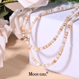 Colliers Moon Girl Design Golden Star Choker Collier pour femmes bijoux Utilisez une chaîne en acier inoxydable et des perles de coquille de 4 mm