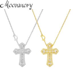 Colliers Moonmory Sterling Sier placage jaune placage or Double croix religieux pendentif collier pour unisexe bijoux japonais