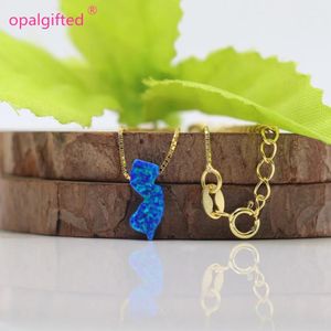 Collares MOQ = 1 pieza Envío gratis 5,6*13mm ópalo sintético azul oscuro collar de Nueva Jersey collar de mapa de ópalo NJ joyería de cadena de oro de plata 925