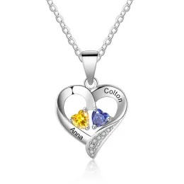 Colliers Journée des mères 925 Sterling Sliver Personnalisez le coeur Collier Bijoux Nom personnalisé Pierre de naissance Promesse Anniversaire Gift Femme Maman