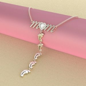 Colliers Gift Mother's Fay Feet Baby Feet Crystal Pendant Mom Mom Foot Collier Personnalisé Noms Custom Choker pour femmes femmes Mère fille