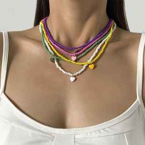 Colliers Perles de graines multicolores Collier couloir pour les femmes faites à la main Pendants Clicule Chaîne Fashion Sweet Jewelry Boho Accessoires