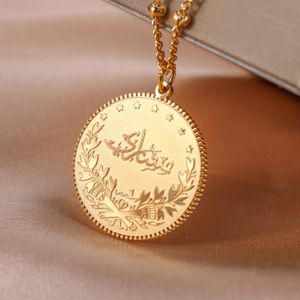 Kettingen moslim hanger ketting, Arabische munt, Custom18K gouden plaat Arabische hanger ketting Turkije, Islam, Allah, sieraden, voor vrouwen mannen